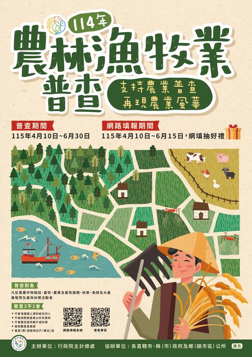 網填可參加抽好禮，敬請支持農林漁牧業普查